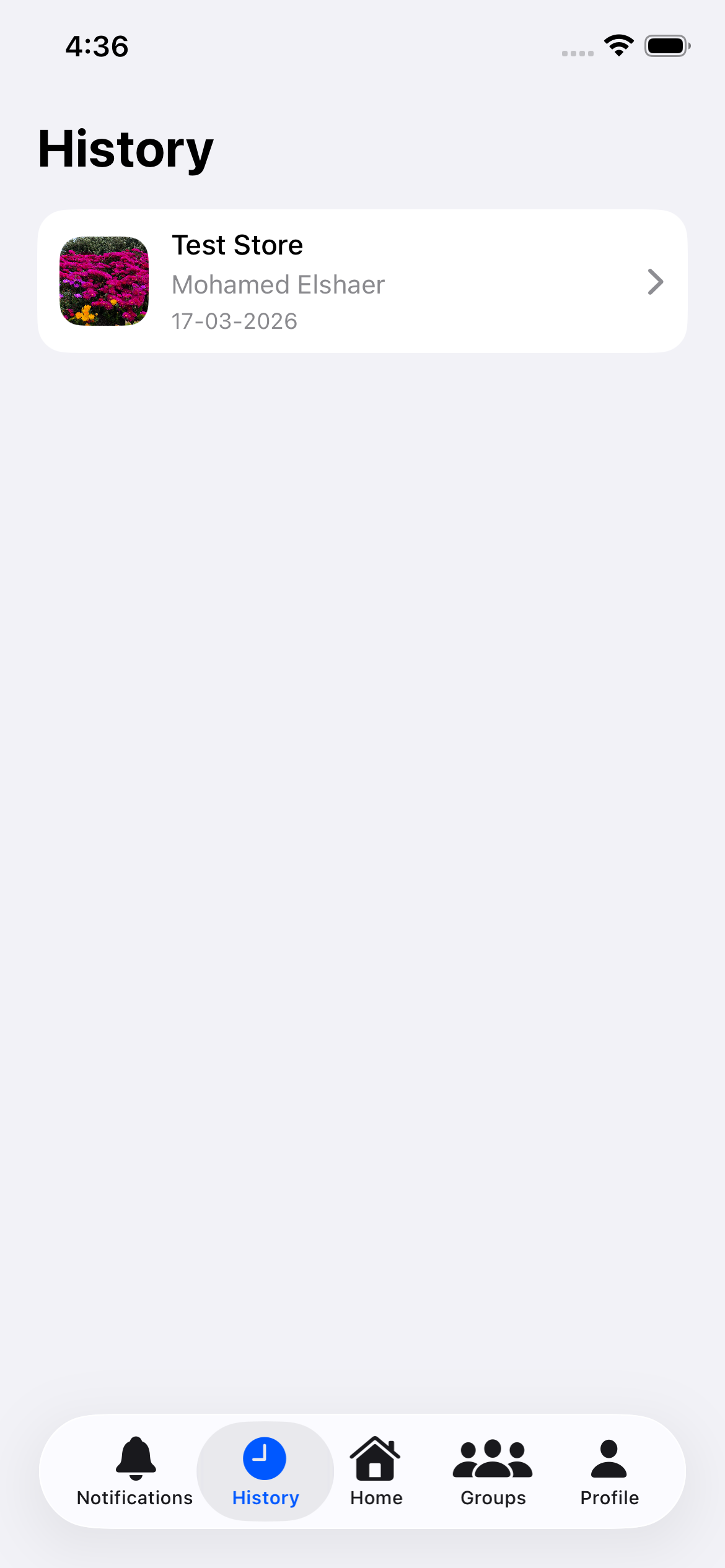 iPhone history screen