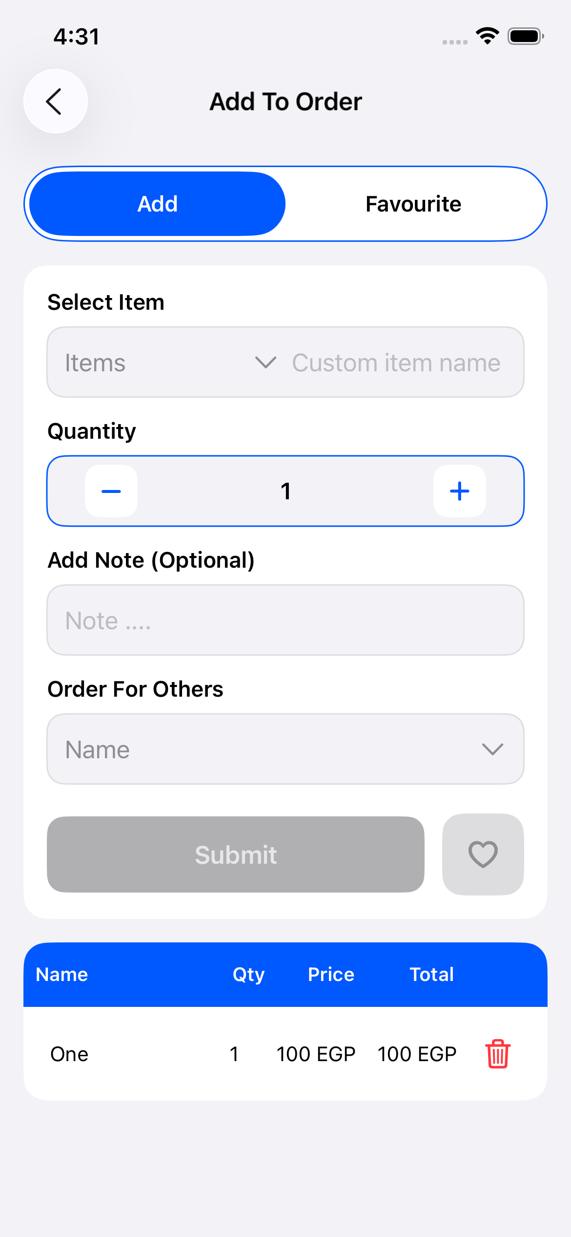 iOS add to order